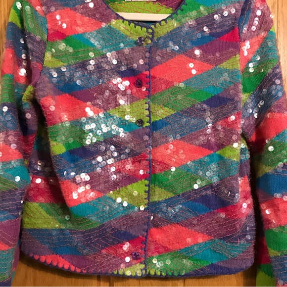 Vintage 90s Michael Simon New York rainbow color cardigan with clear sequins - Picture 3 of 5